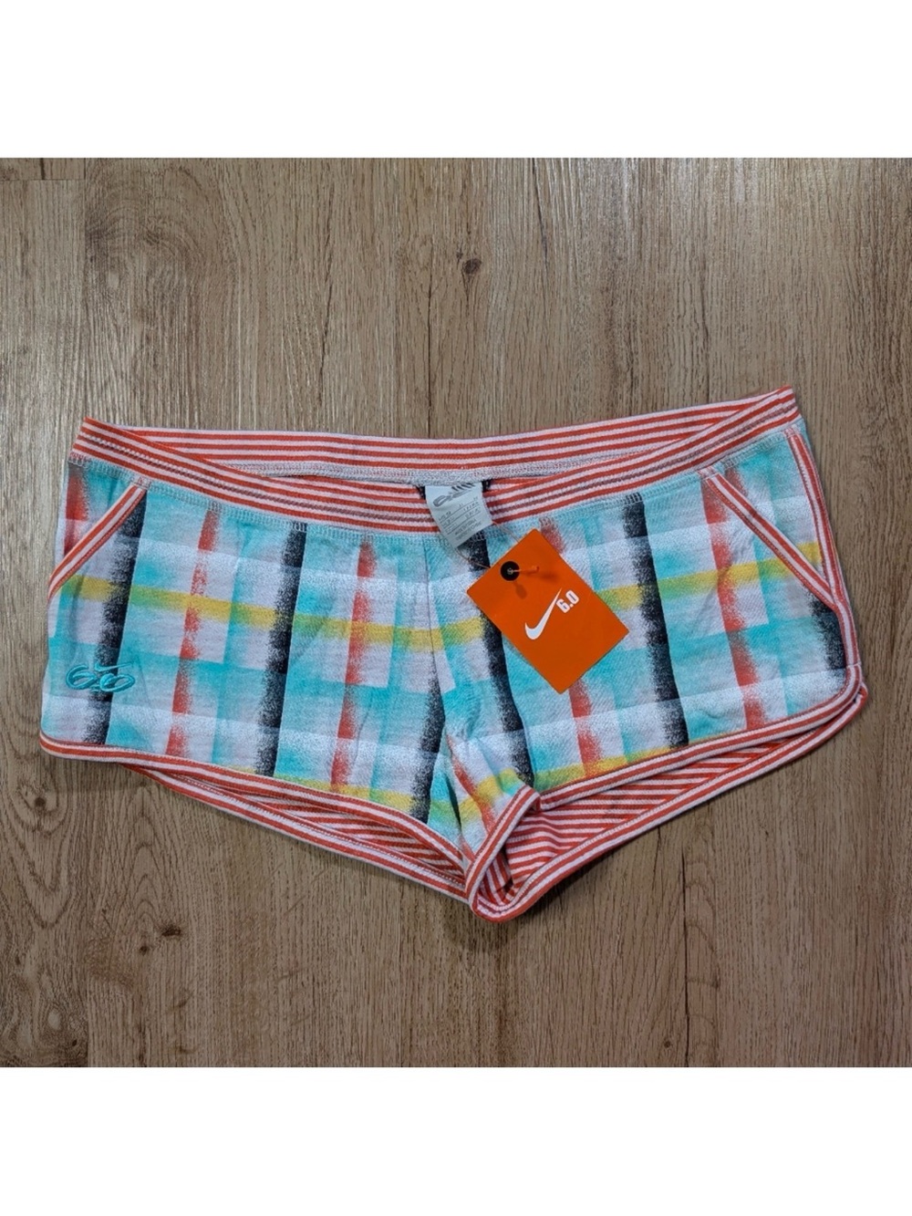 Nike Plaid Stripe Trim Women’s Bike Shorts - Turquoise/Coral/Yellow